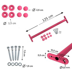 Reckstange 125 cm Metall Rosa – stabile Turnstange für Spielturm & Garten inkl. Schrauben, Scheiben & Abdeckkappen Bild 6