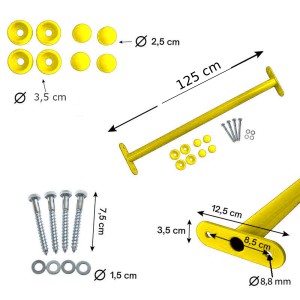 Reckstange 125 cm Metall Gelb – stabile Turnstange für Spielturm & Garten inkl. Schrauben, Scheiben & Abdeckkappen Bild 6