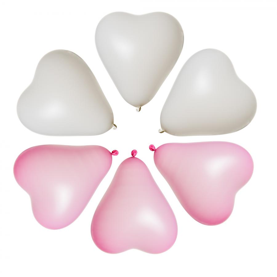 50 STÜCK HERZLUFTBALLONS UMFANG 65 CM, DURCHMESSER 22 CM - ZARTROSA / WEISS