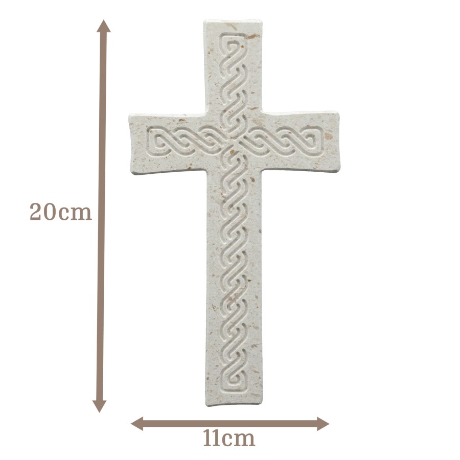 Wandkreuz aus Naturstein – 20 cm – Handgefertigtes Steinkreuz mit Flechtmuster