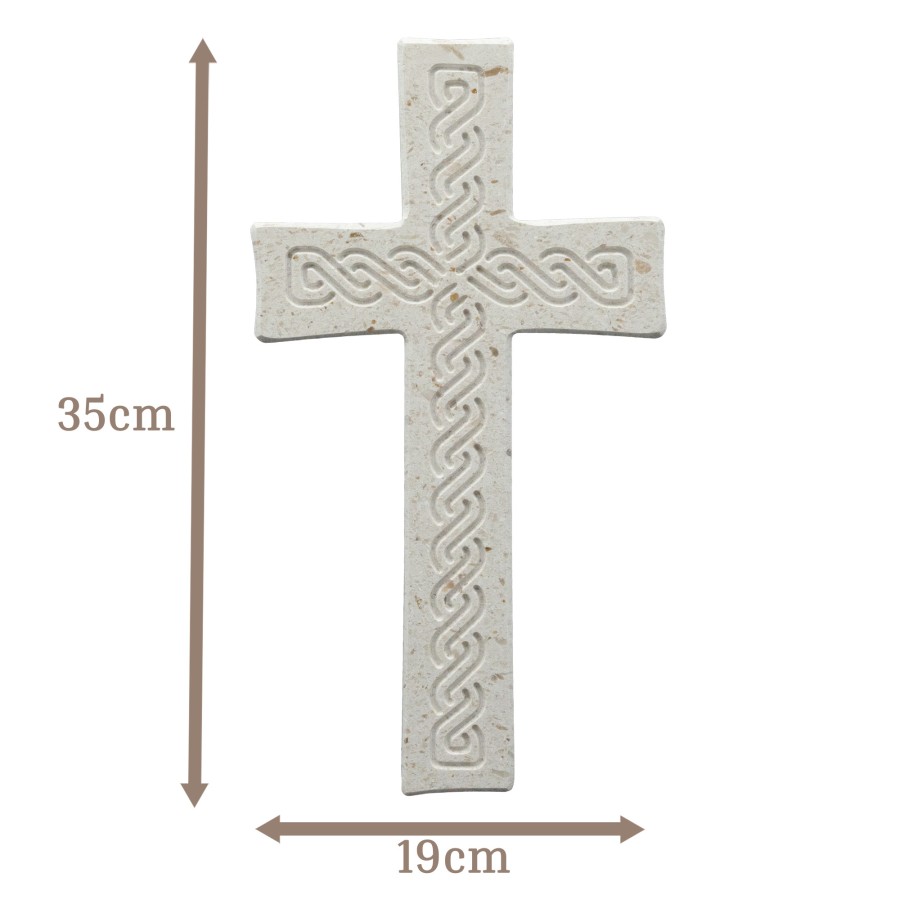 Wandkreuz aus Naturstein – 35 cm – Handgefertigtes Steinkreuz mit Flechtmuster