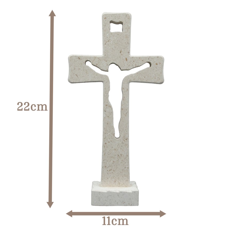 Tischkreuz aus Naturstein – 22 cm – Handgefertigtes Steinkreuz mit ausgefräster Jesus-Figur