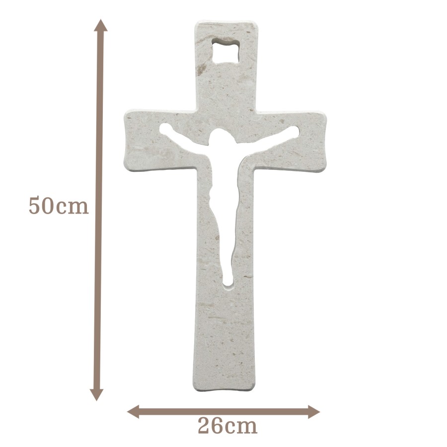 Wandkreuz aus Naturstein – 50 cm – Handgefertigtes Steinkreuz mit ausgefräster Jesus-Figur
