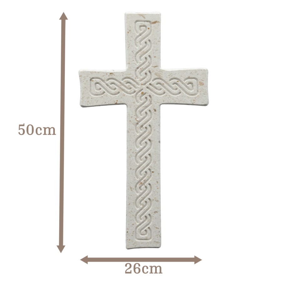 Wandkreuz aus Naturstein – 50 cm – Handgefertigtes Steinkreuz mit Flechtmuster