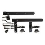 Torbeschlag Set 400 mm verstellbare Ladenbänder Gartentorfalle Schwarz Zaunbeschlag komplett mit Platten Schrauben Bolzen